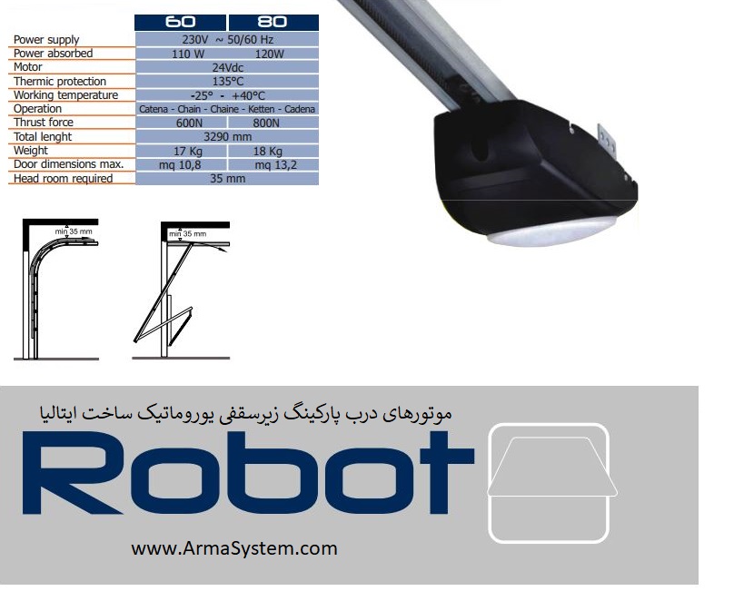 موتور زیرسقفی درب پارکینگ یوروماتیک مدل روبوت