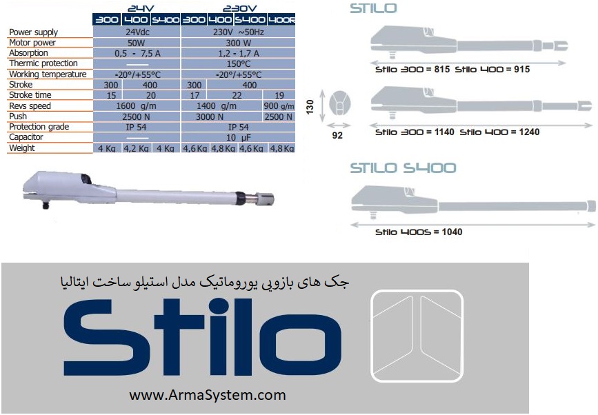 جک های بازویی درب بازکن های اتوماتیک پارکینگ یوروماتیک ساخت ایتالیا مدل های استیلو